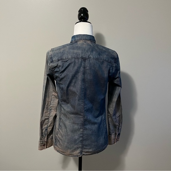 Sandwich Bleached Denim Long Sleeve Snap Front Shirt - Picture 9 of 16